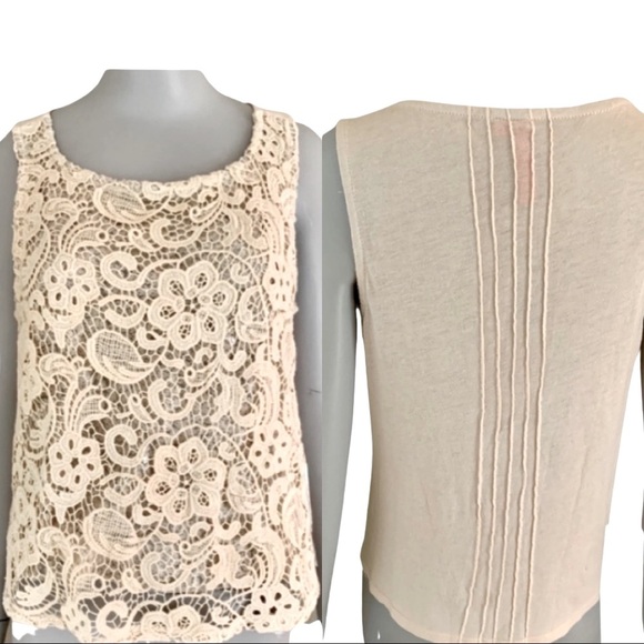 Charlotte Tarantola Tops - ANTHROPOLOGIE Charlotte Tarantola Crochet Lace Knit Sequin Tank Top Creme Sz SM